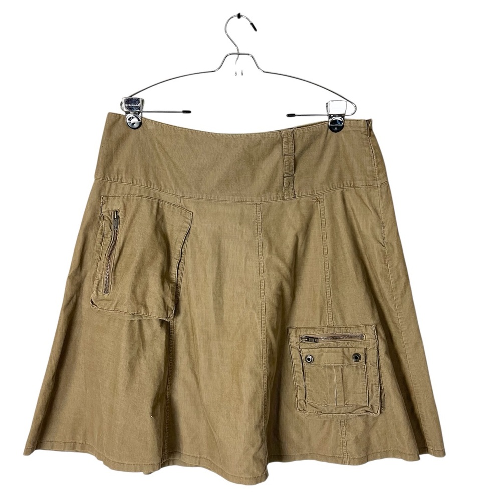 Y2K American Eagle Tan Corduroy Cargo Skirt Size 14 Utility‎ 100% Cotton vintage